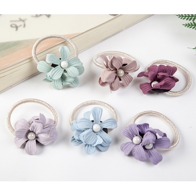 Girls Three Floral Scrunchy Elastic Hair Bands Flower Rubber Hair Bands